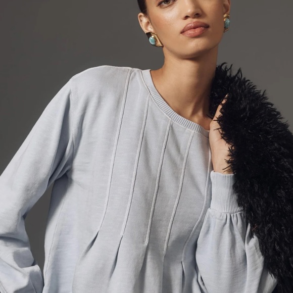 Pilcro Anthropologie Box Pleated Sky Blue Cotton Sweatshirt Top Sz M $129.94 - Picture 3 of 10